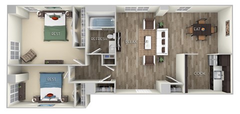 2 Bedroom 1 Bath Floor Plan at Columbia Uptown, Washington, DC